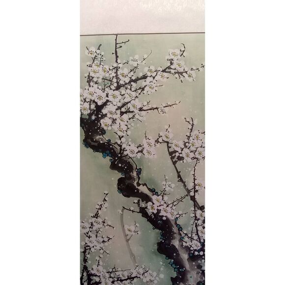 Vintage Chinese hand painted , scroll, art, decor trees, floral. Blossom. Large - Picture 3 of 11